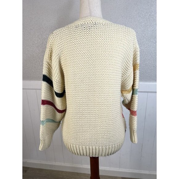 Vtg UNO & UNA Knit Sweater Sz L Colorful Cable Twist 80s 90s Indie Hipster Retro - Picture 5 of 10